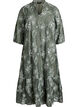 Midi dress with a floral print and sheer 3/4 sleeves, Green, Packshot image number 0