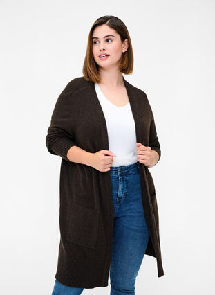 Marled knit cardigan with pockets, Coffee Bean Mel., Model image number 0