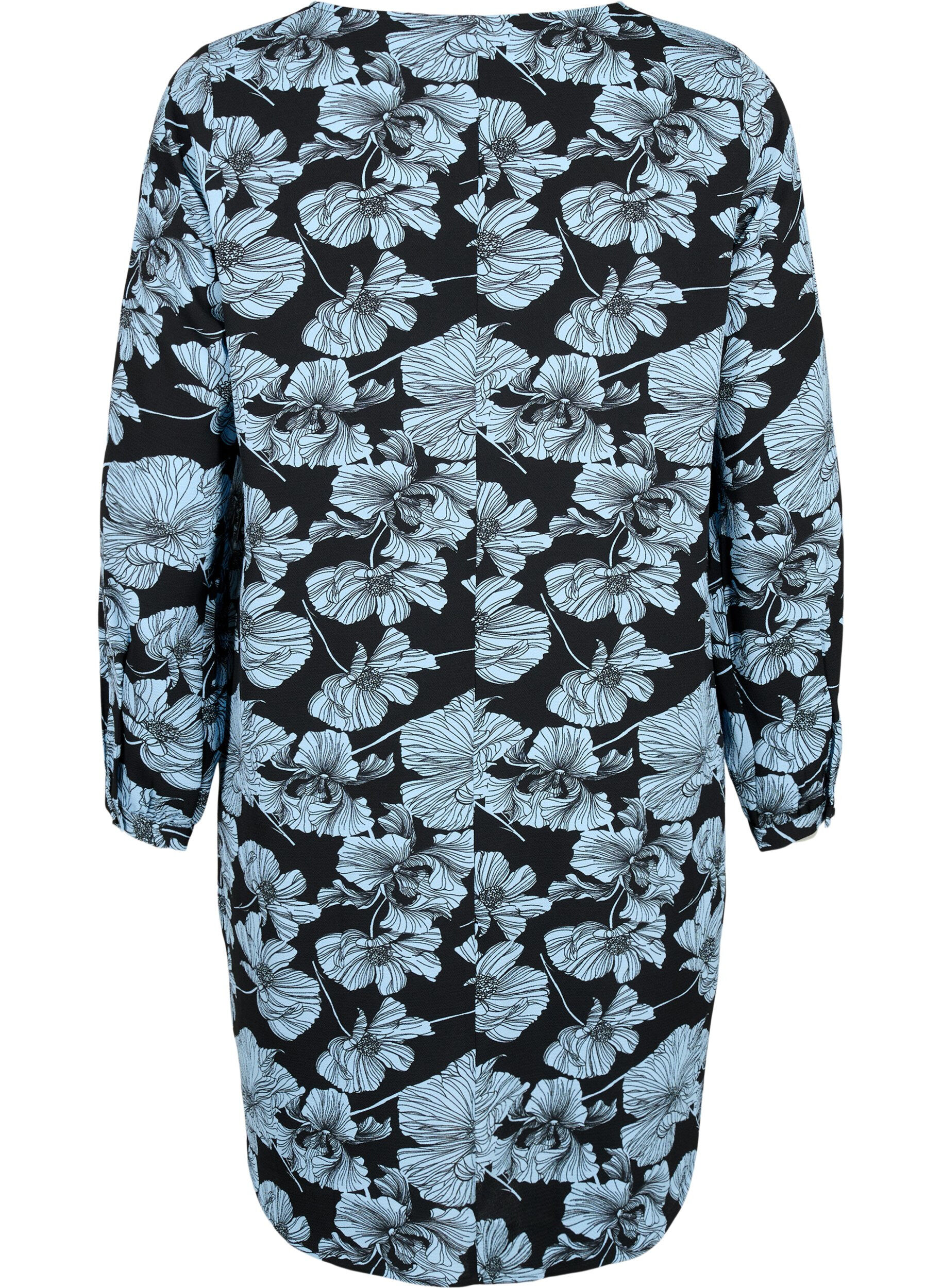 Zizzifashion V-neck dress with print, Black B. Flower AOP, Packshot image number 1