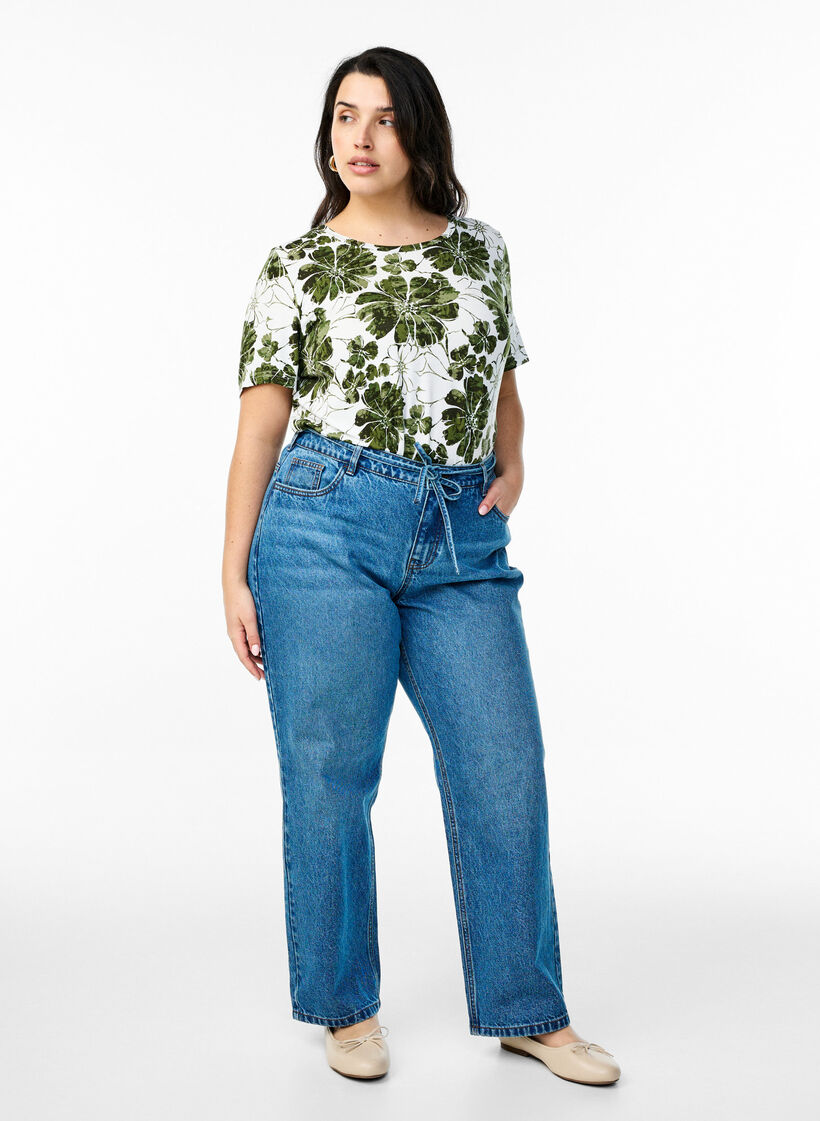 T-shirt with floral print, Green, Model image number 1