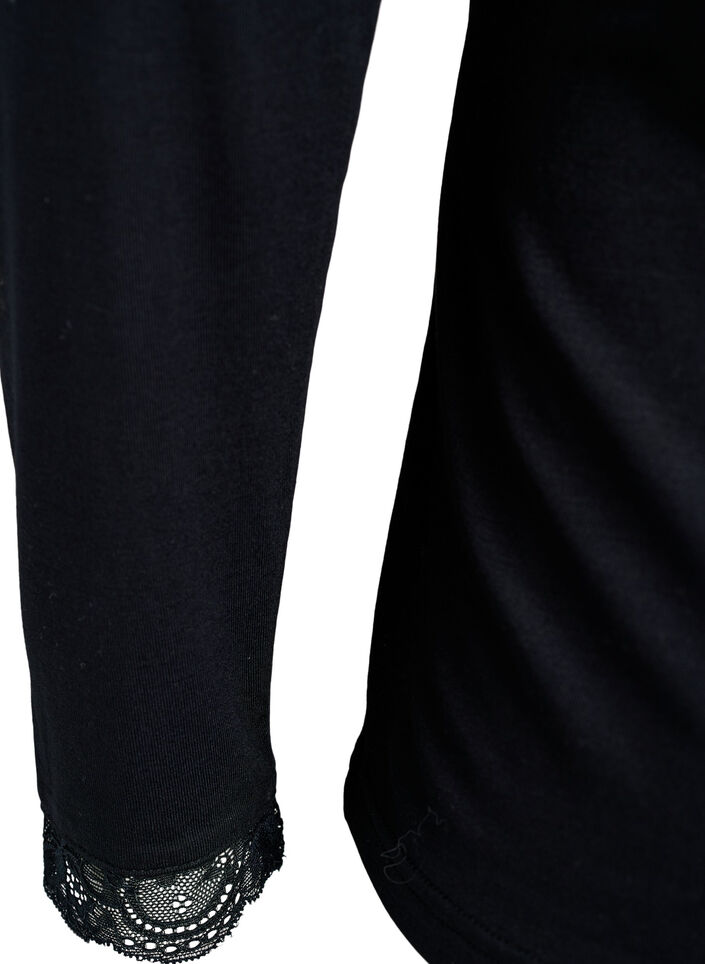 Viscose blouse with lace trim and V-neck, Black, Packshot image number 3