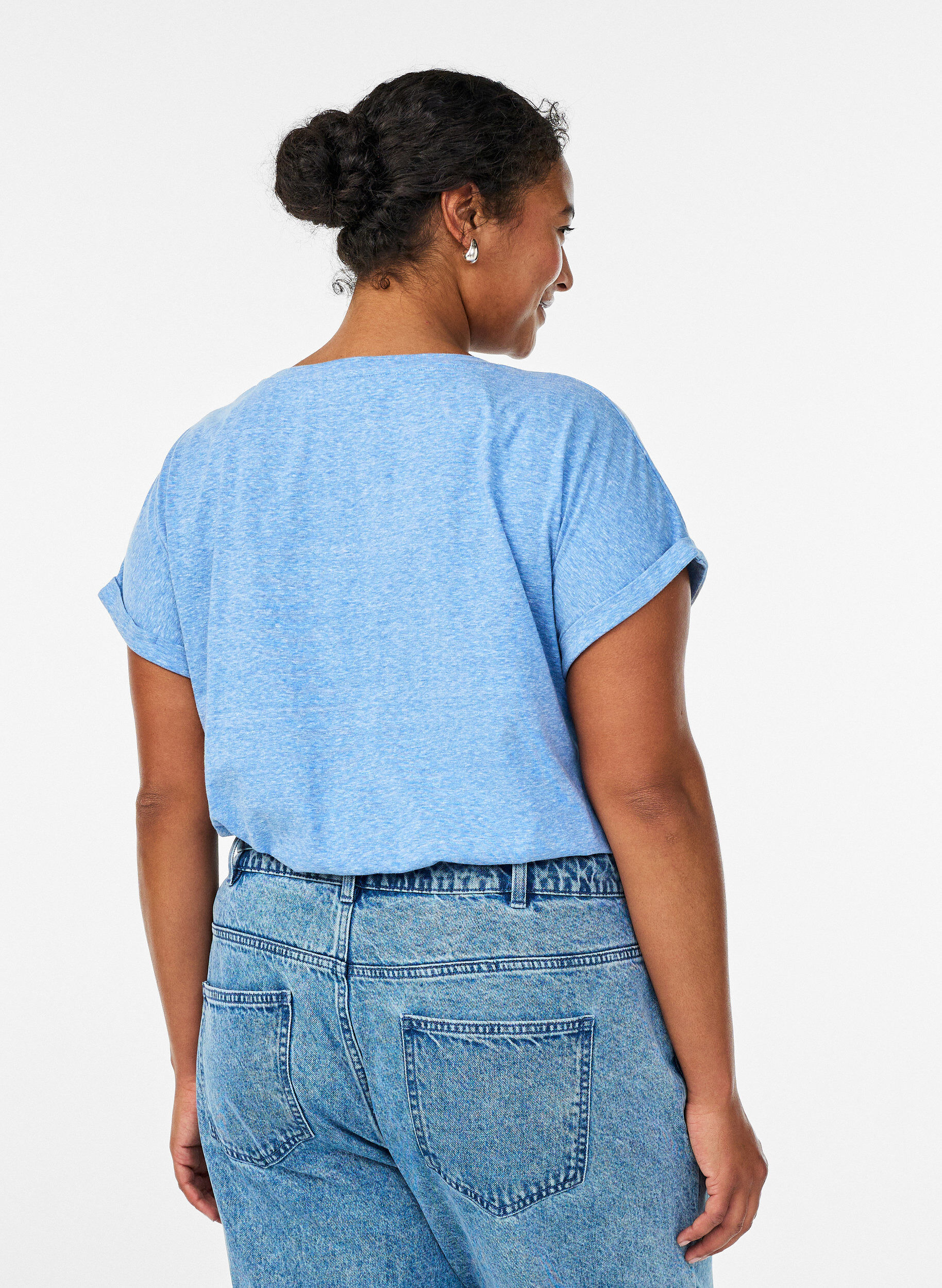 Zizzifashion Melange t-shirt with short sleeves, Blue, Model image number 2