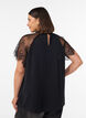 Blouse with short lace sleeves and high neck, Black, Model image number 2