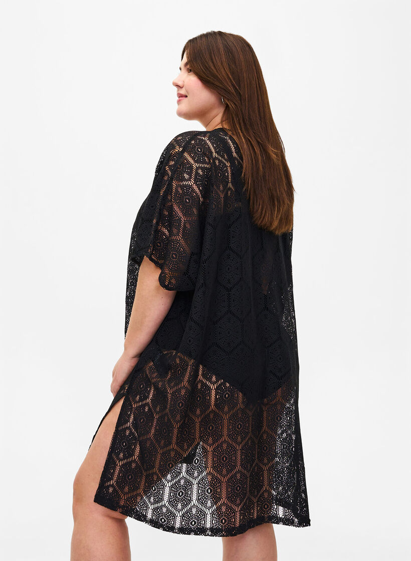 Kaftan beach dress with hole pattern, Black, Model image number 1