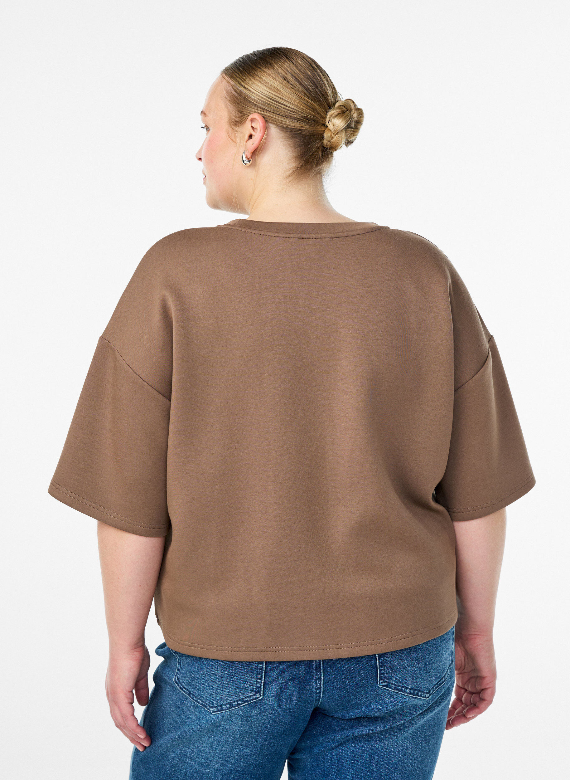 Zizzifashion Short loose-fit t-shirt in a modal blend, Brown, Model image number 2
