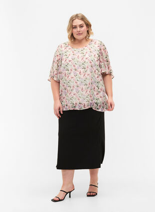 Blouse with floral print and slit on sleeve, Flower AOP, Model image number 2