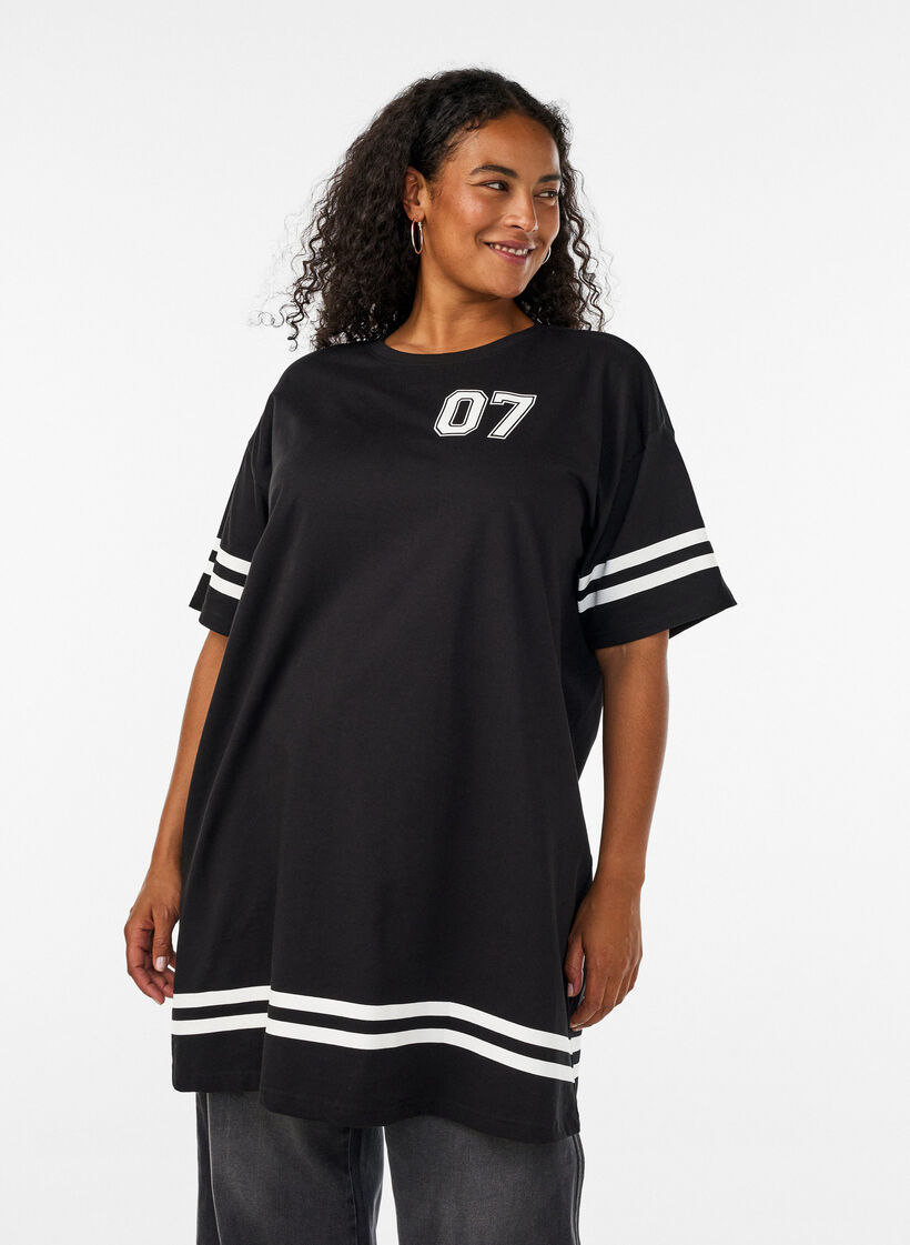 Short T-shirt dress with sporty details, Black, Model image number 0