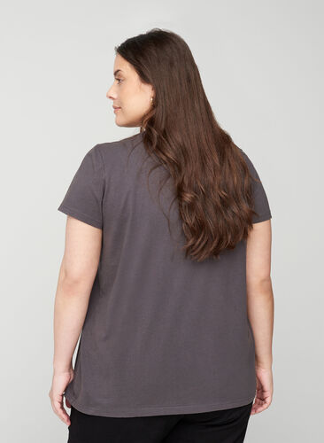 Short-sleeved cotton t-shirt with a v-neck, Black Acid, Model image number 1