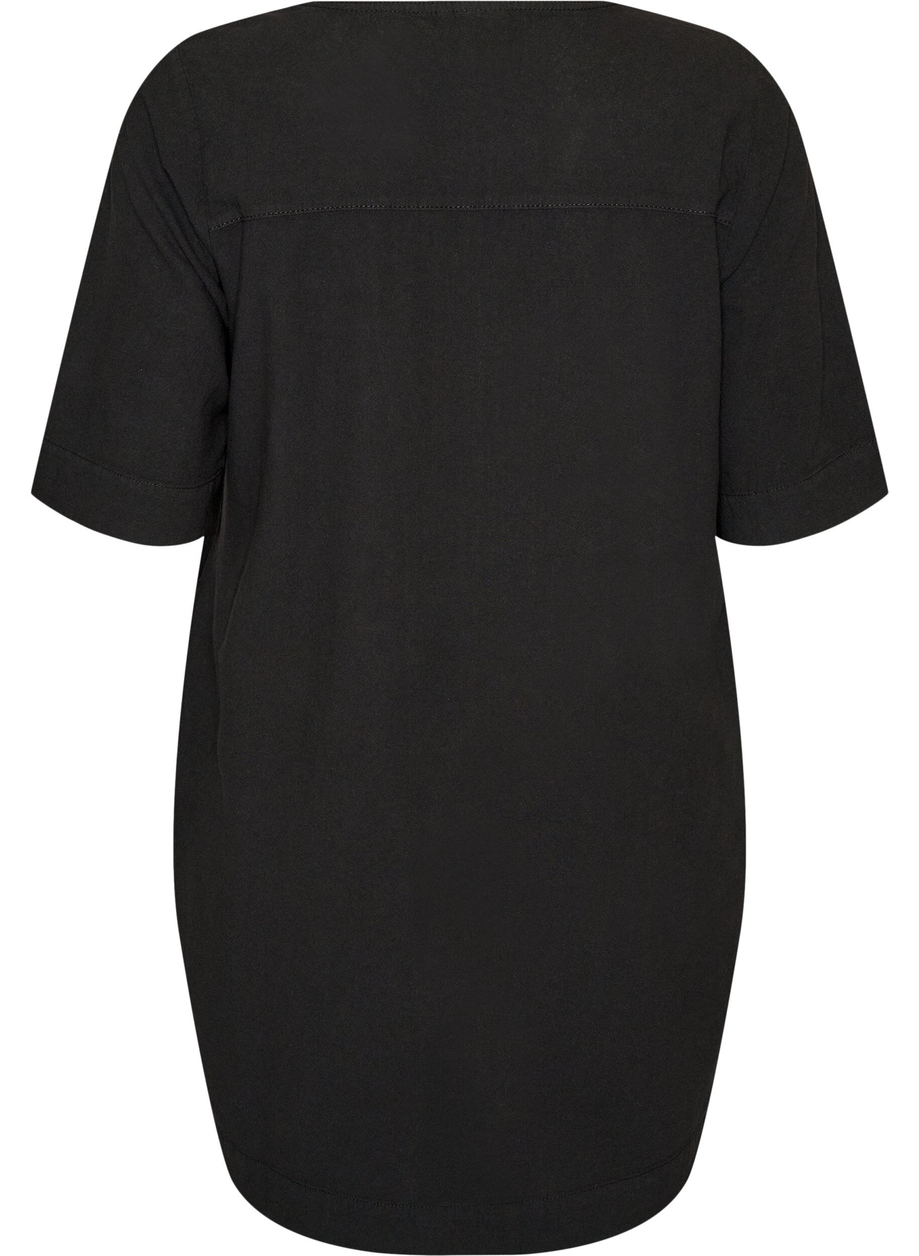 Zizzifashion Cotton dress with short sleeves and pockets, Black, Packshot image number 1