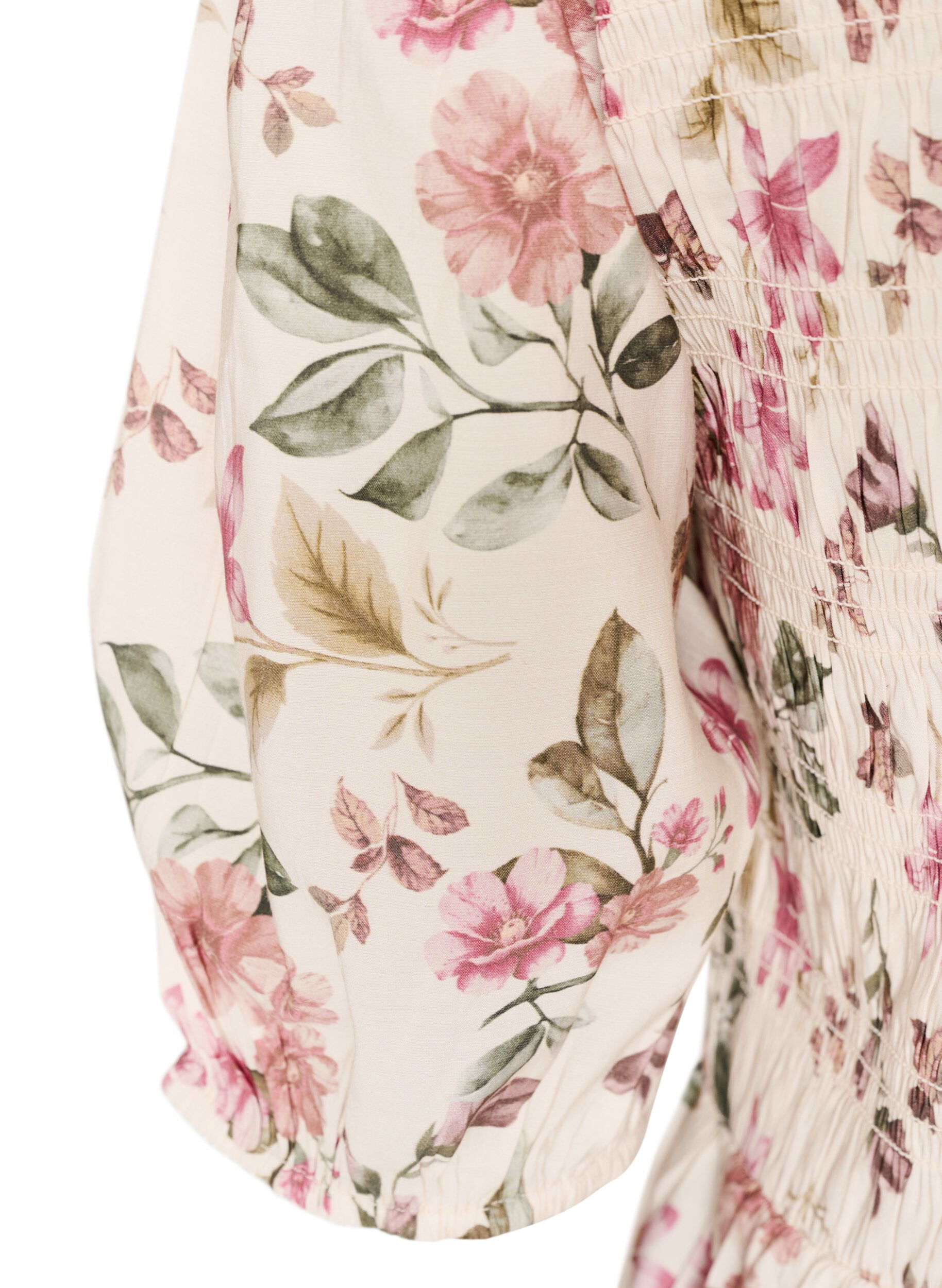 Zizzifashion Viscose blouse with smock and peplum effect, Vanilla, Packshot image number 3