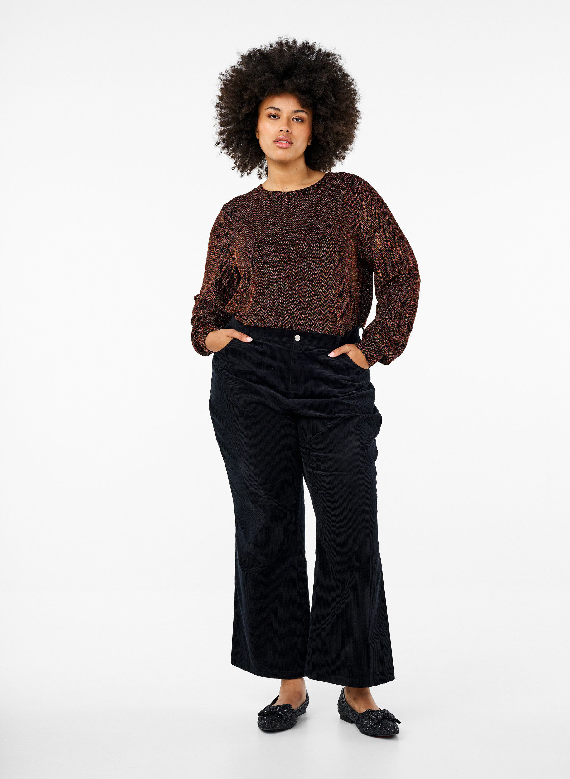 Zizzifashion Blouse with glitter pattern, Copper ZigzagShimmer, Model image number 2