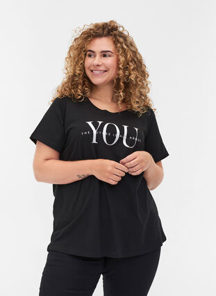 Organic cotton t-shirt with print, Black You, Model image number 0