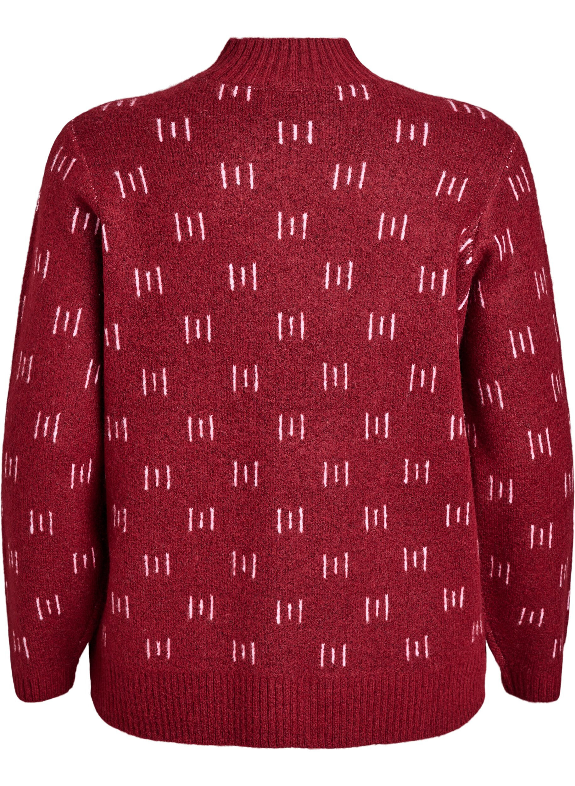 Zizzifashion Patterned knitted top with a high neck, Dark Bordeaux, Packshot image number 1