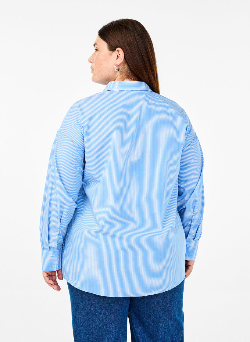 Loose long-sleeved shirt with stripes, Light Blue, Model image number 2