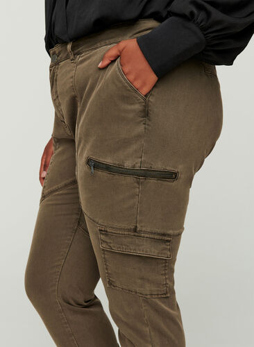 Cargo pants with zip details, Army green, Model image number 1