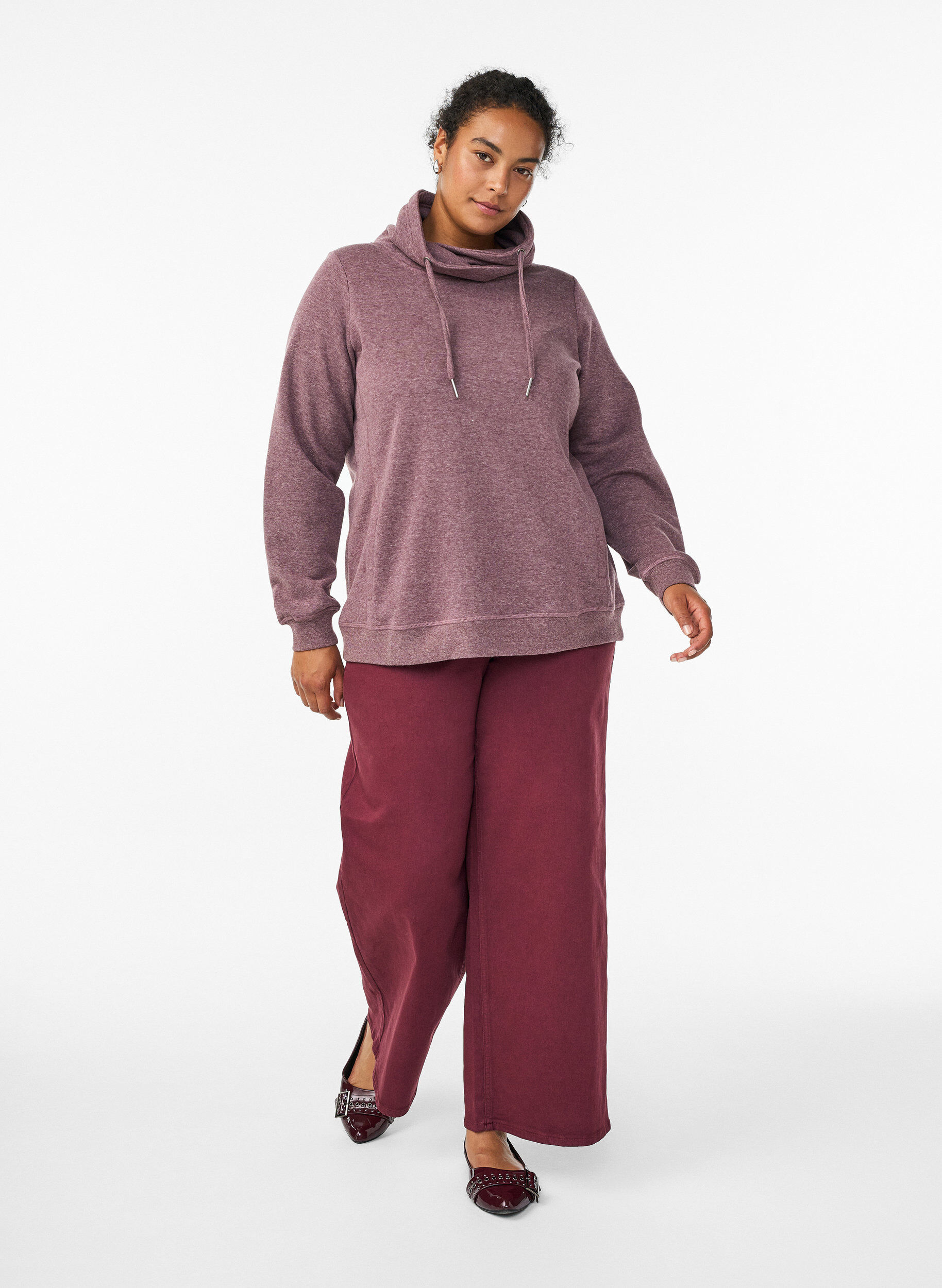 Zizzifashion Sweatshirt with high collar and pockets, Red, Model image number 1