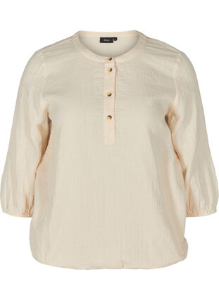 Cotton blouse with buttons and 3/4 sleeves, Mother Of Pearl, Packshot image number 0