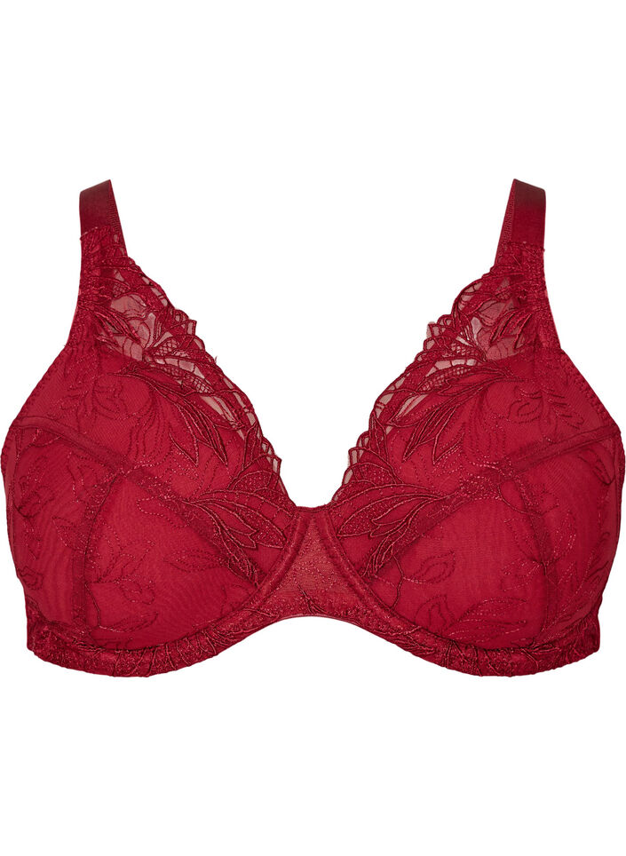 Padded lace bra with underwire, Red, Packshot image number 0
