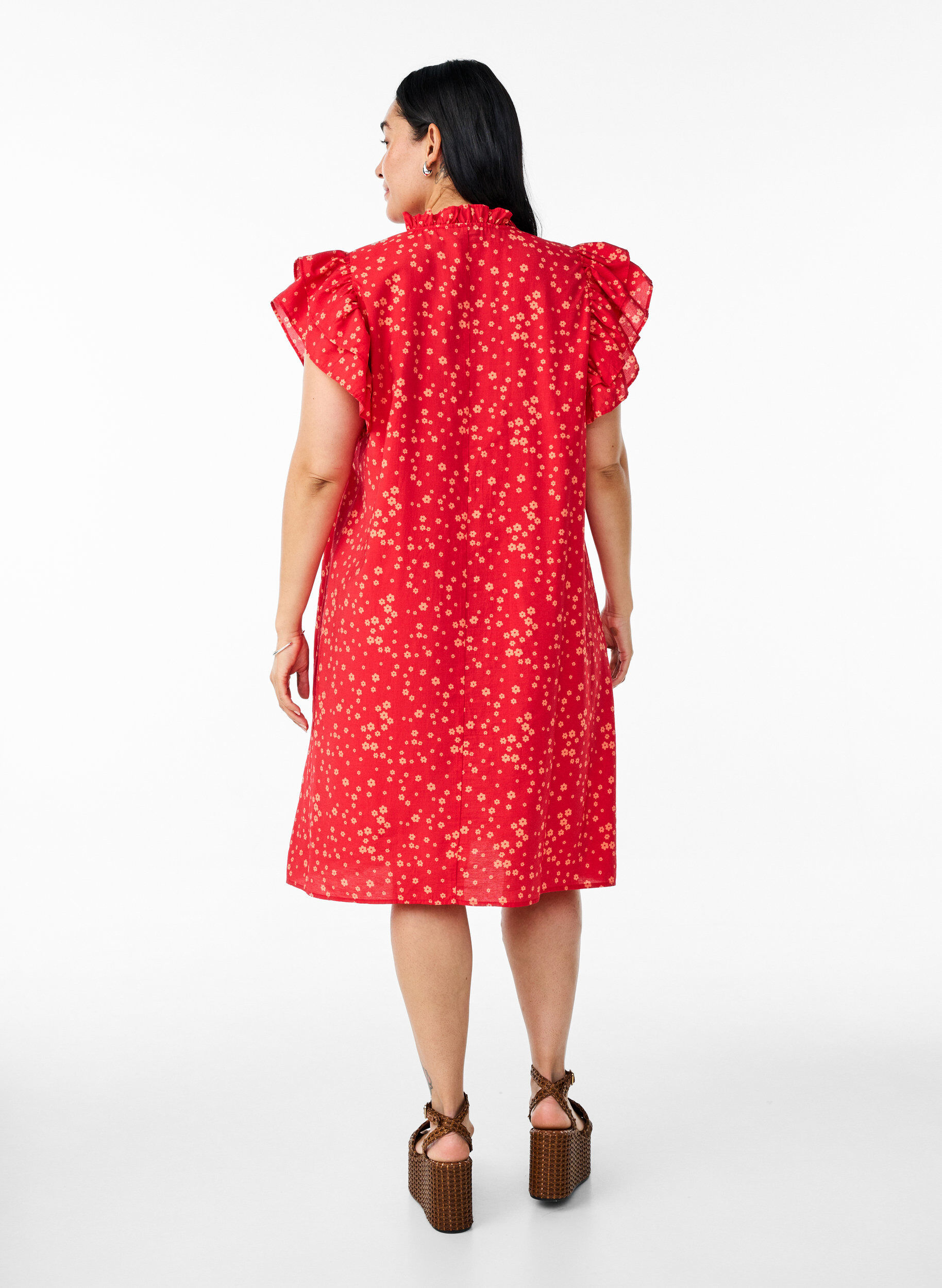Zizzifashion Short dress with ruffle details, Red, Model image number 2