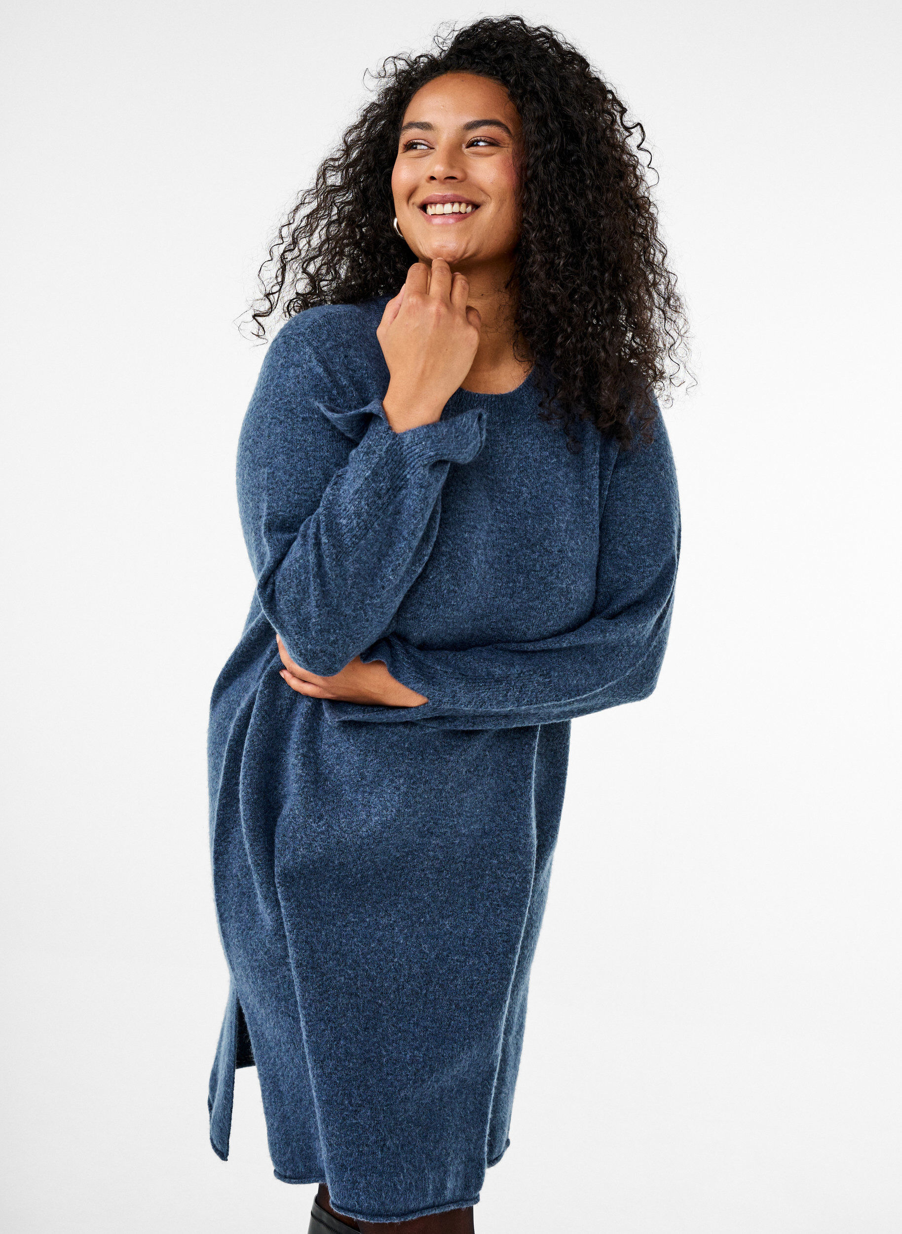 Zizzifashion Knitted dress with slits, Bering Sea Mel., Image image number 0