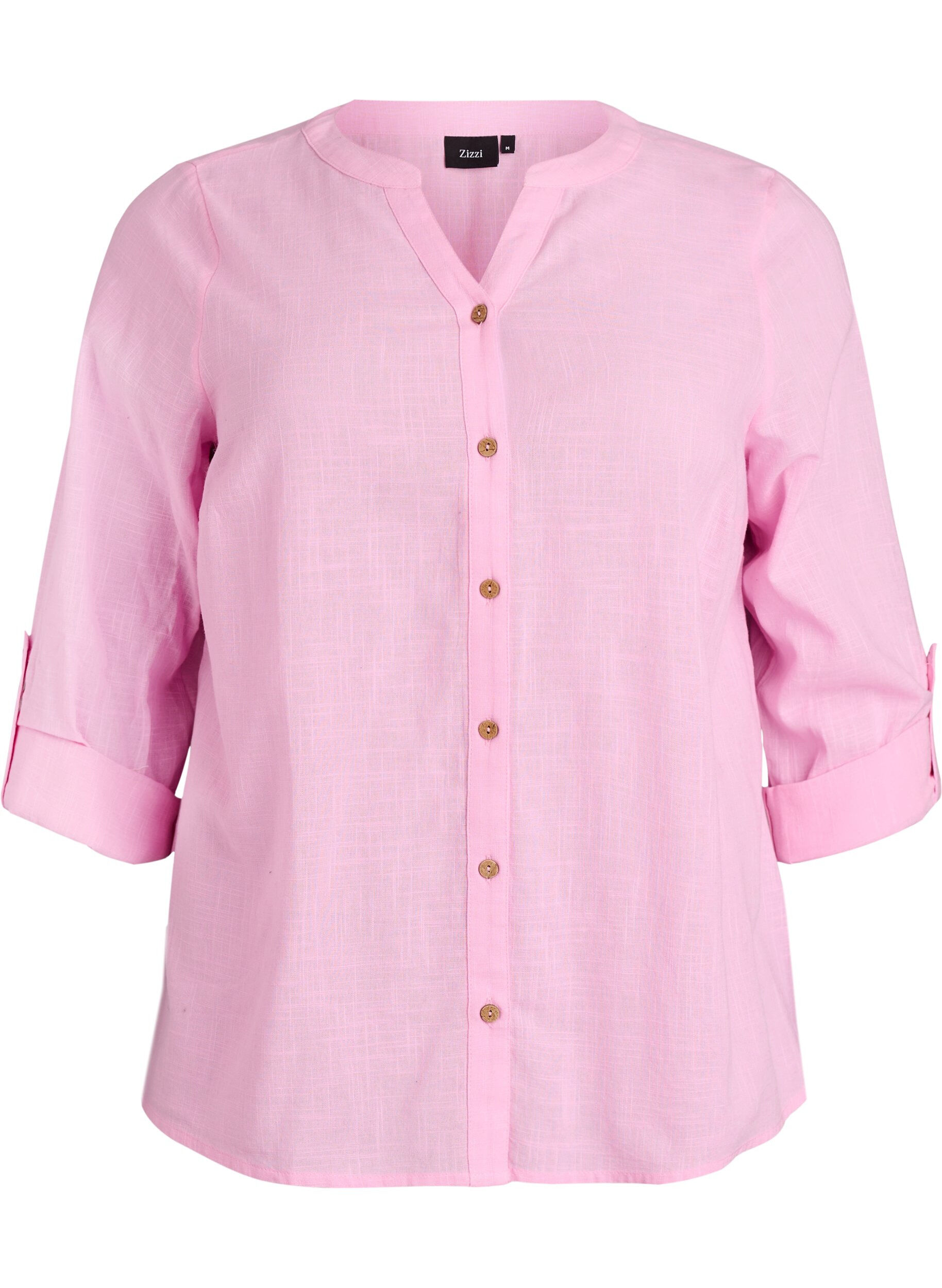 Cotton shirt blouse with V-neck