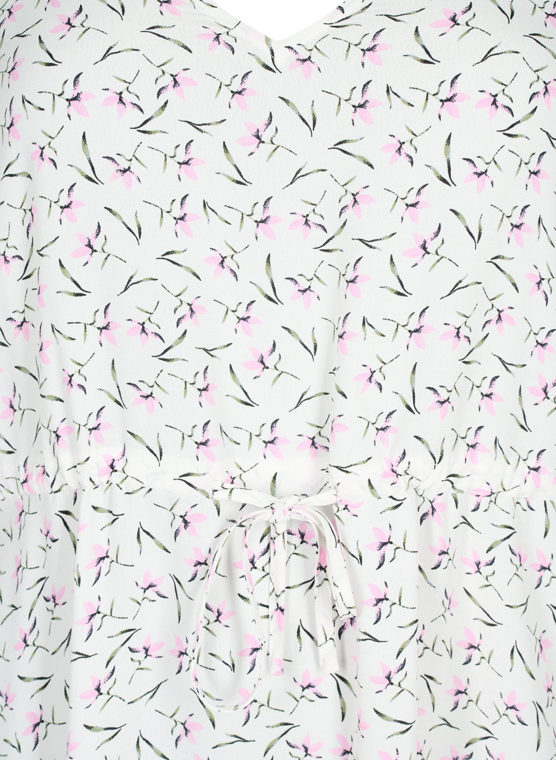 Zizzifashion Dress with 1/2 sleeves and floral print in viscose, White Purple Flower, Packshot image number 2