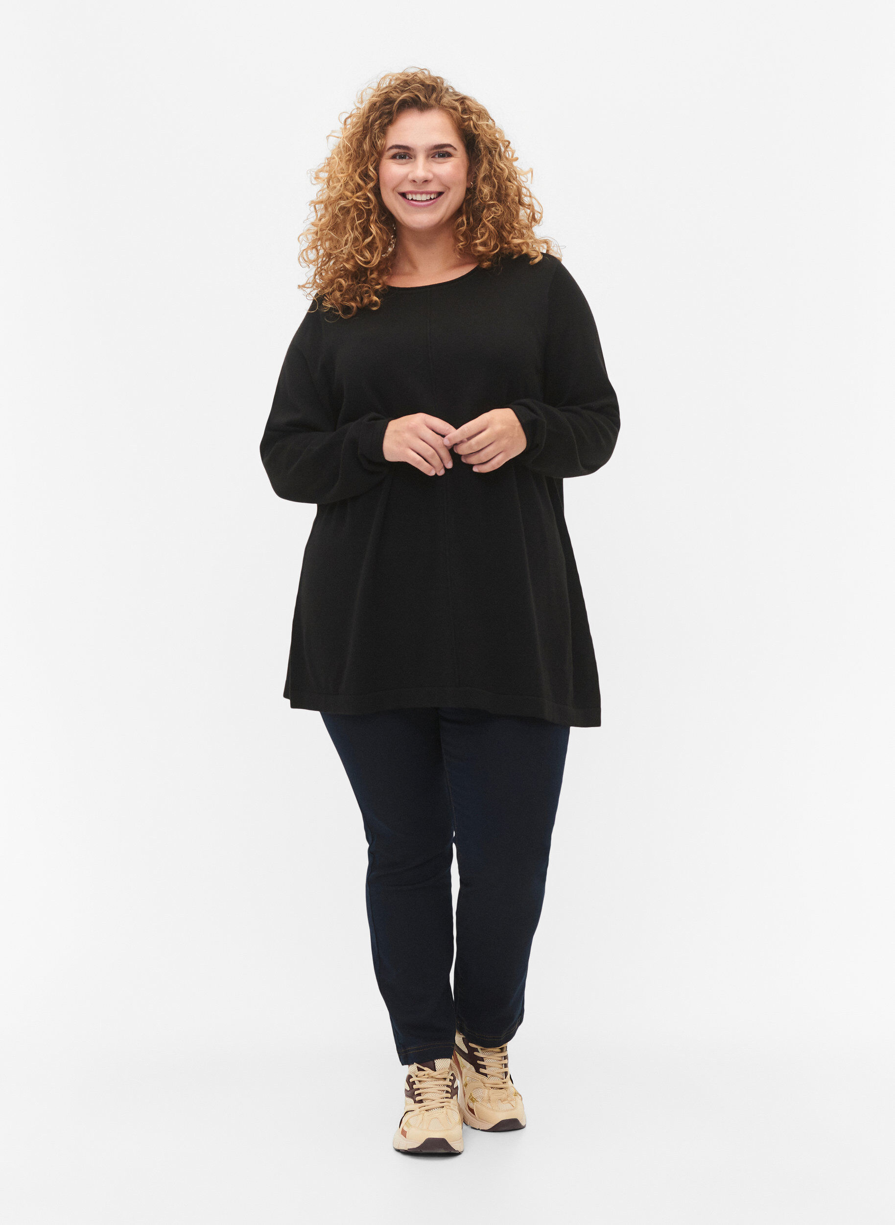 ZizzifashionKnitted blouse in cotton-viscose blend, Black, Model image number 1