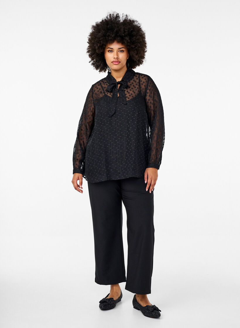 Chiffon blouse with a dotted texture, Black, Model image number 2