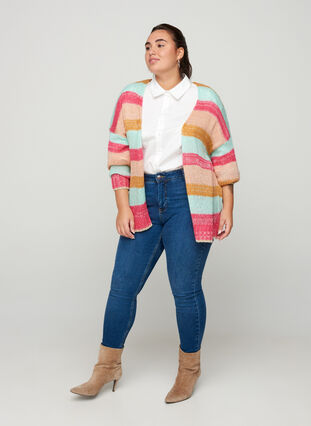 Knitted cardigan with stripes and lurex, Pink Comb, Model image number 2