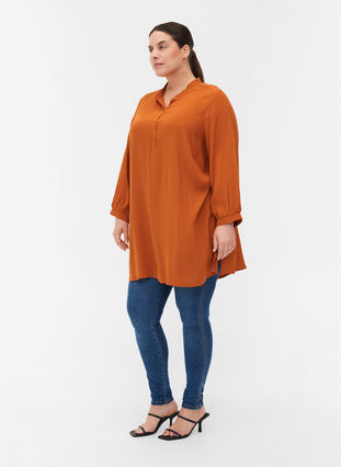 Viscose A-line tunic with slits, Autumnal, Model image number 2