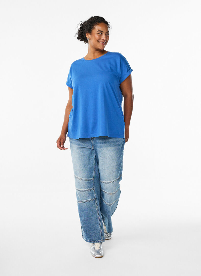 Short sleeve cotton blend T-shirt, Blue, Model image number 1