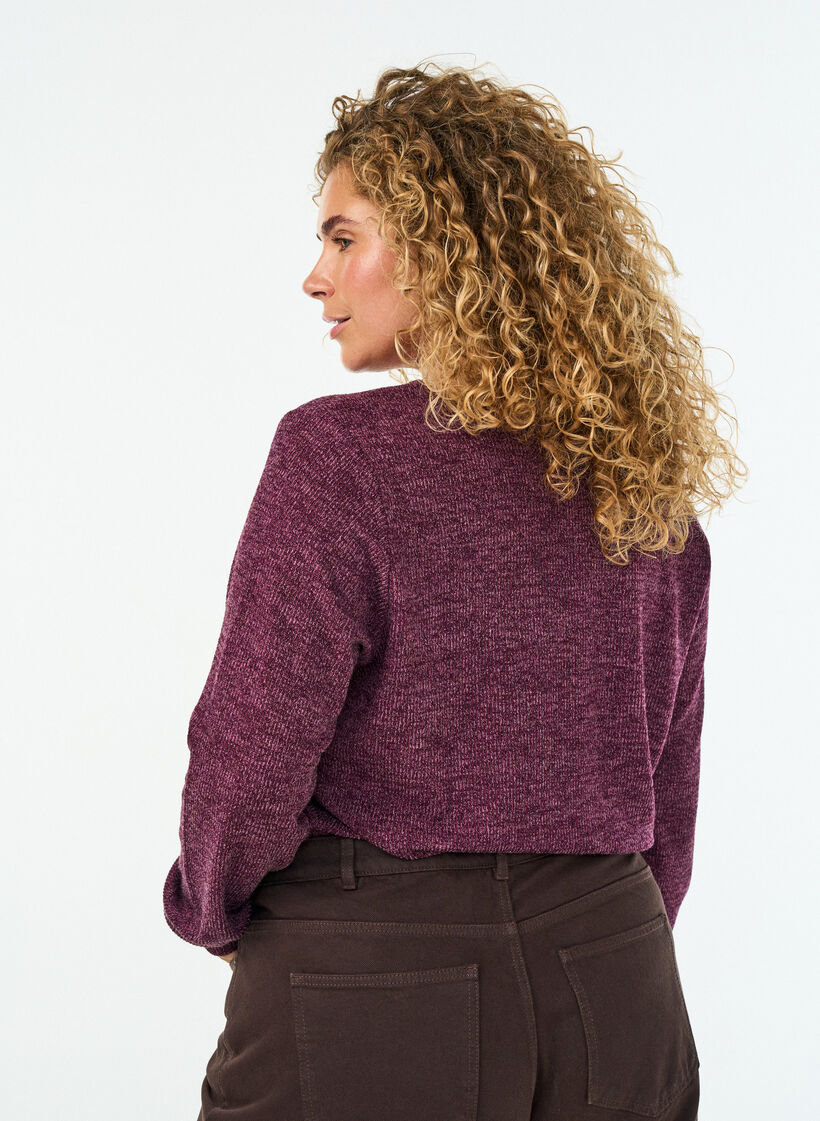 Jersey blouse with a V-neck and long sleeves, Dark Bordeaux, Model image number 2