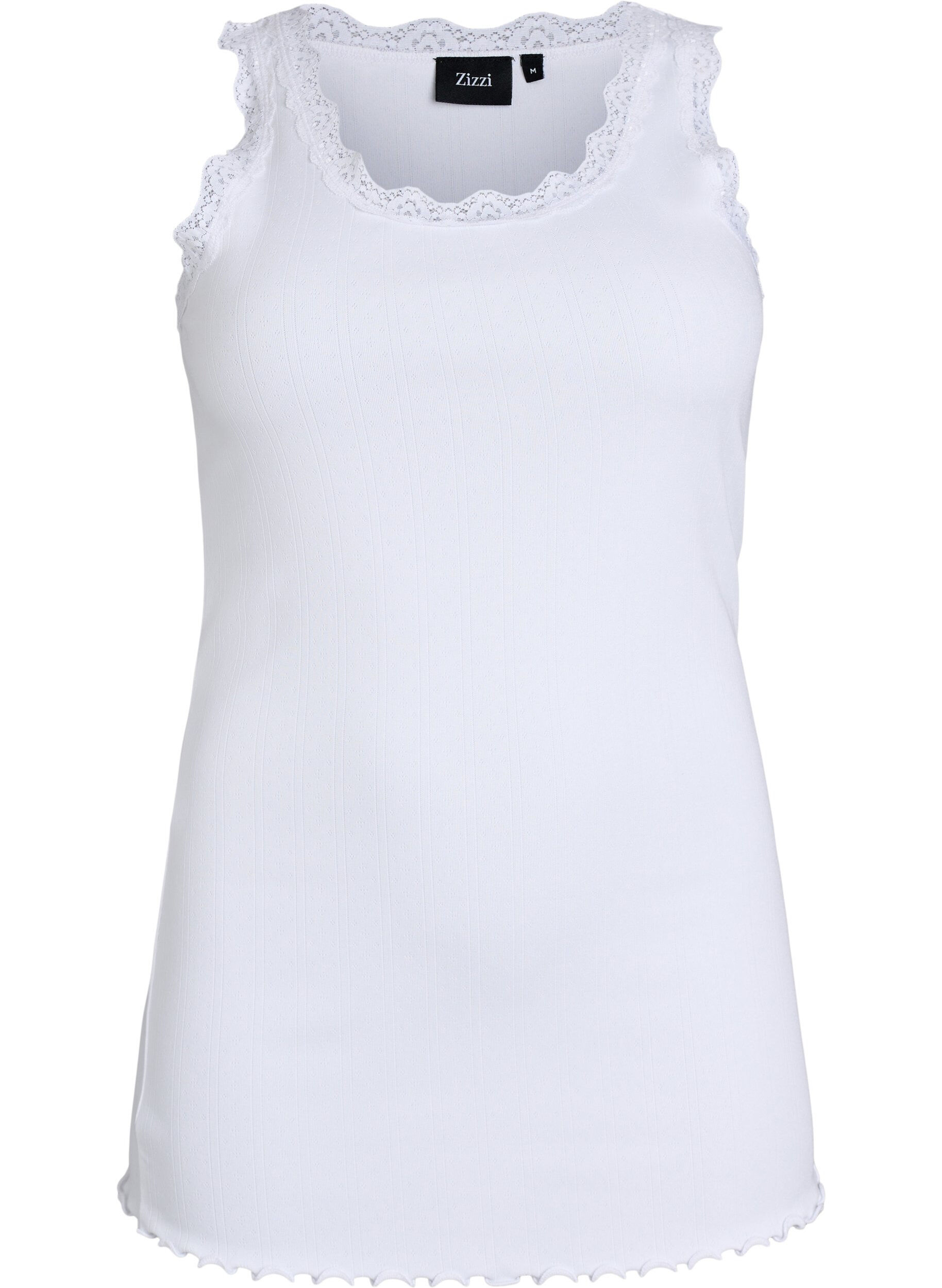 Zizzifashion Tank top with lace trim and eyelet embroidery, White, Packshot image number 0