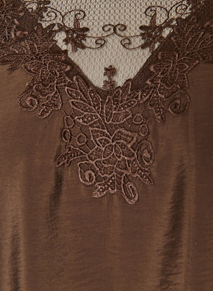 Blouse with 3/4 sleeves and lace details, Brown, Packshot image number 2