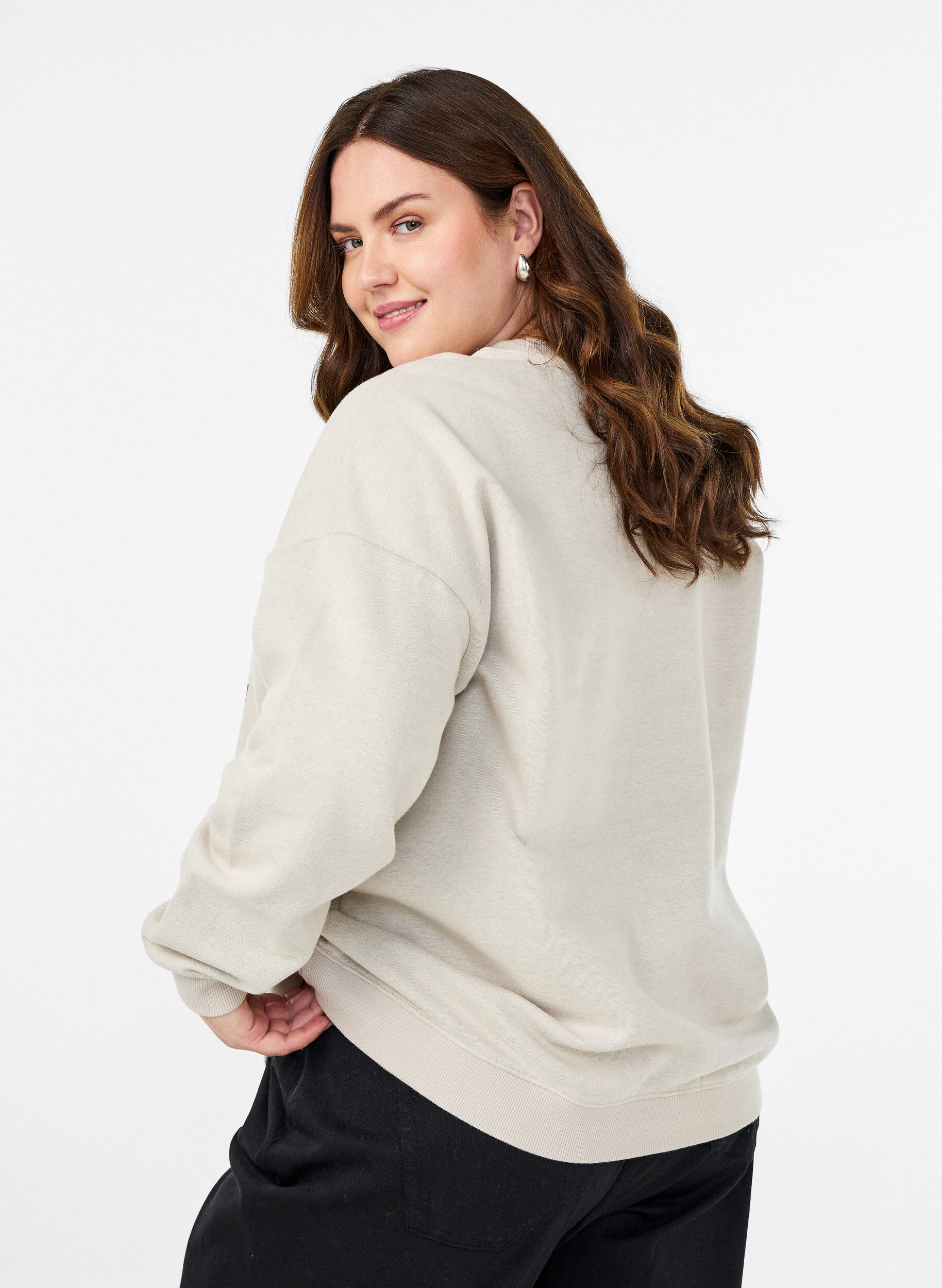 Zizzifashion Sweatshirt with front text, Beige, Model image number 2