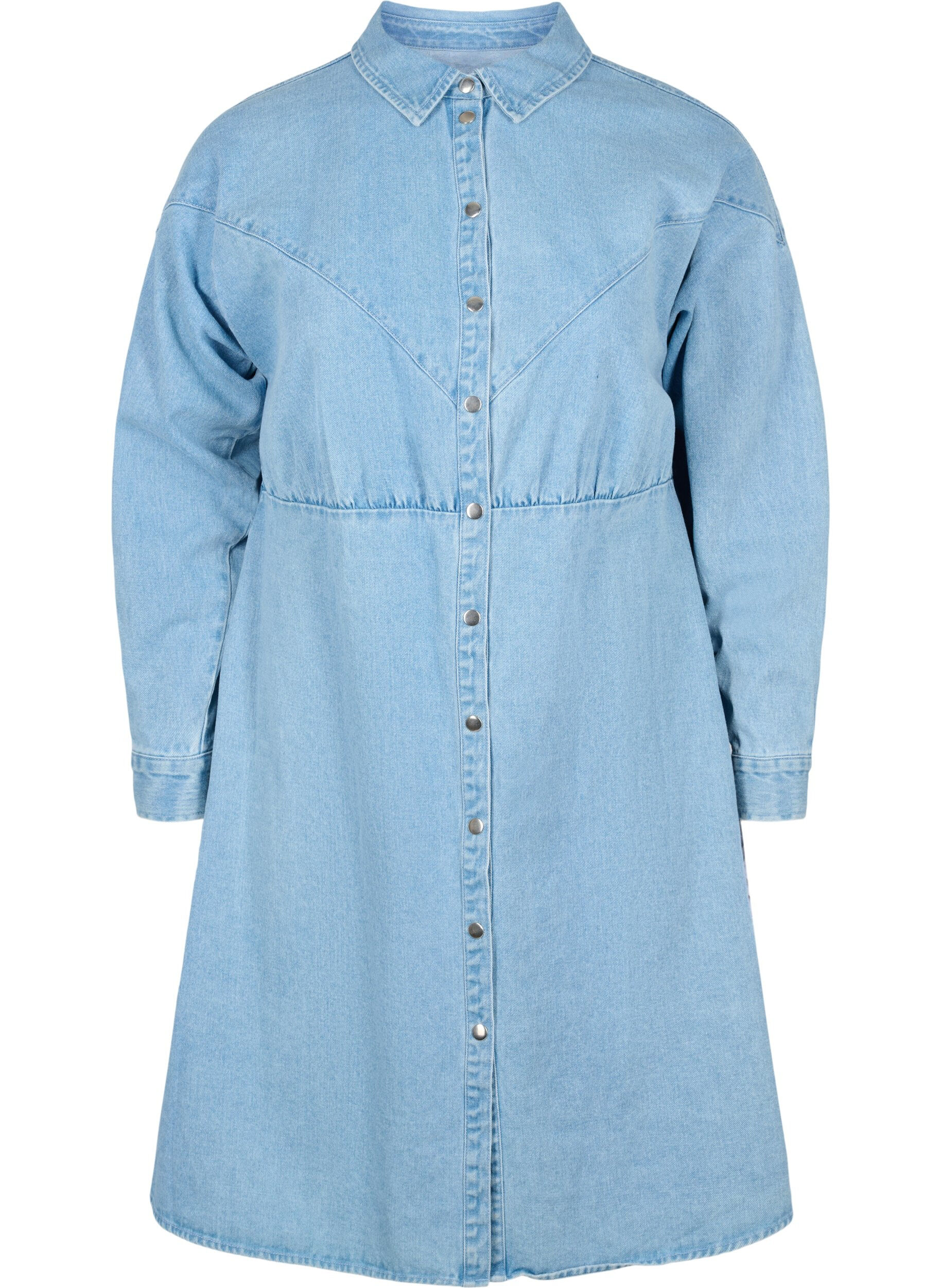 Zizzifashion Denim dress with buttons and long sleeves, Light blue denim, Packshot image number 0