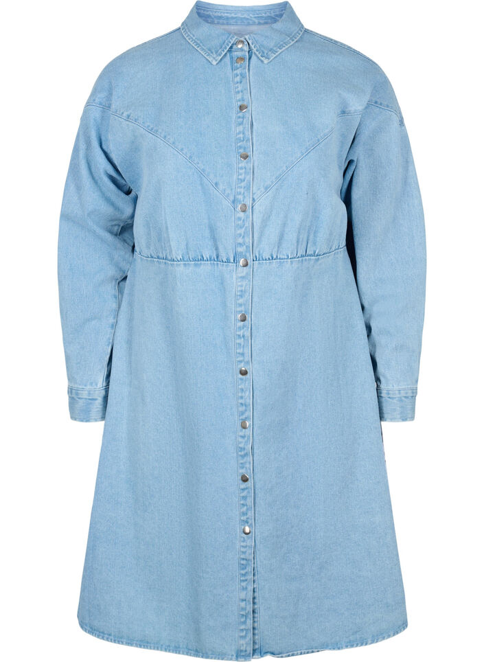 Denim dress with buttons and long sleeves, Light blue denim, Packshot image number 0