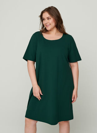 Short-sleeved dress with round neck, Ponderosa Pine, Model image number 0