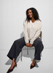 Viscose blouse with V-neck and rounded hem, Beige, Model image number 0