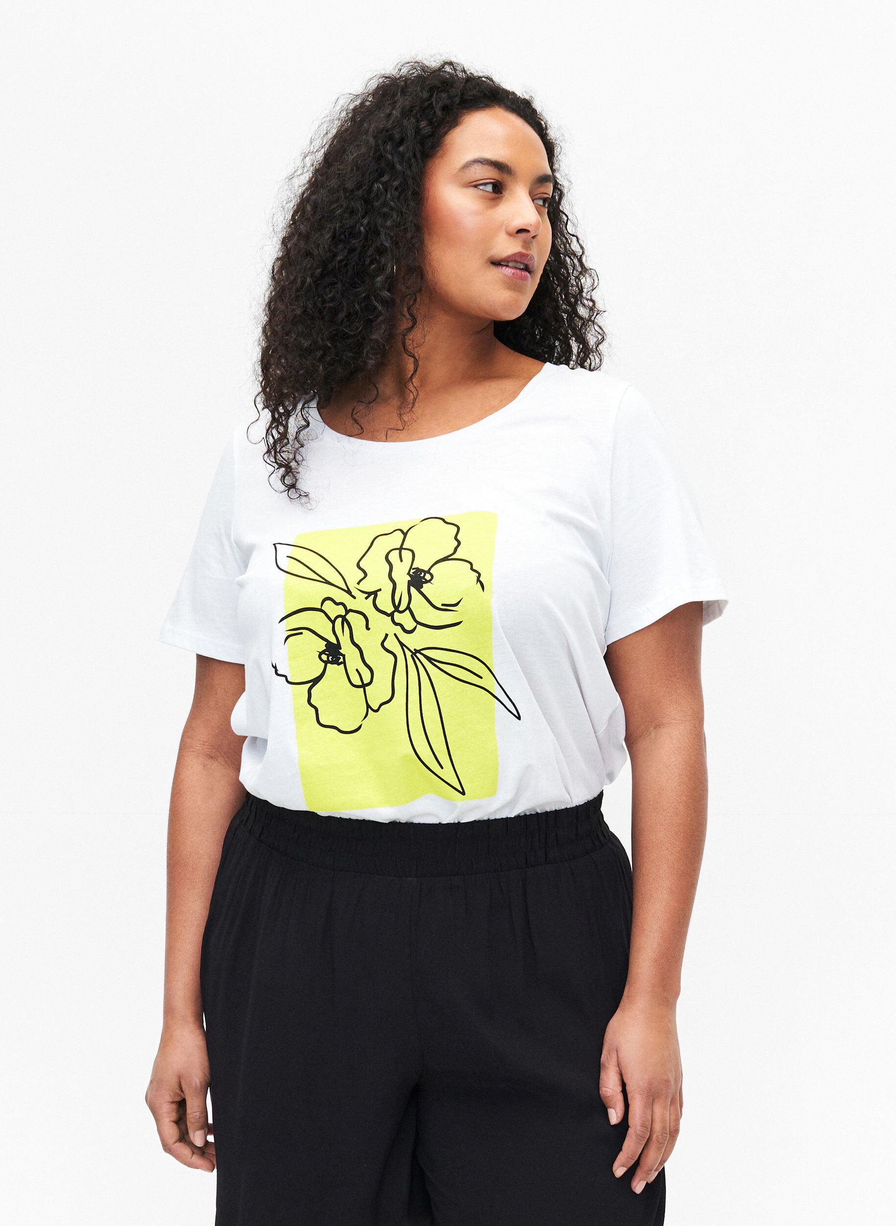 Zizzifashion Cotton T-shirt with a motif, B. White w. Sulphur, Model image number 0