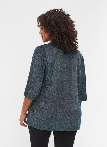 Glitter blouse with 3/4-length sleeves, BLUE , Model image number 1