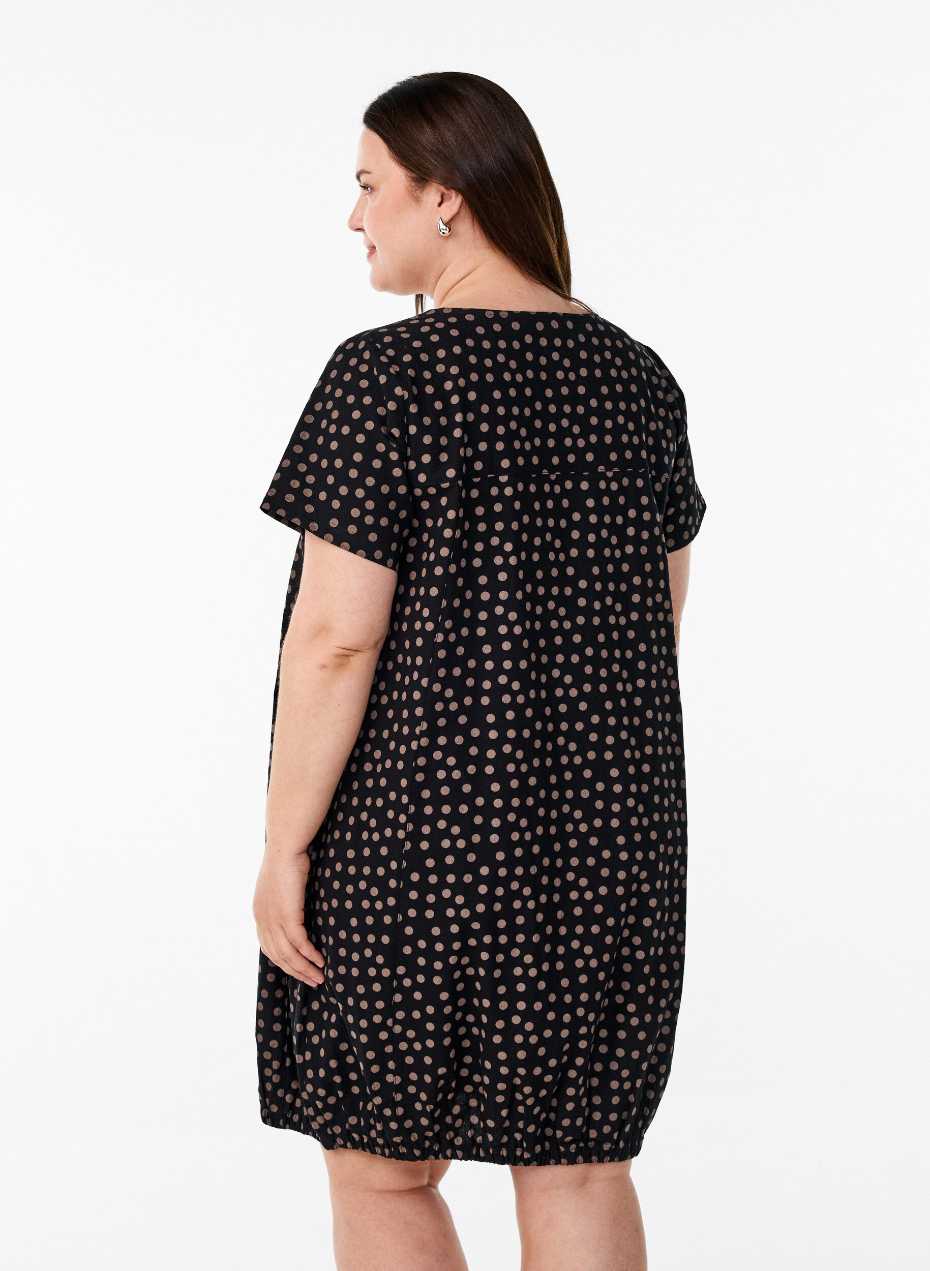 Zizzifashion Short-sleeved cotton dress with print, Brown, Model image number 2