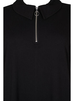 Short-sleeved dress with a collar and zip, Black, Packshot image number 2