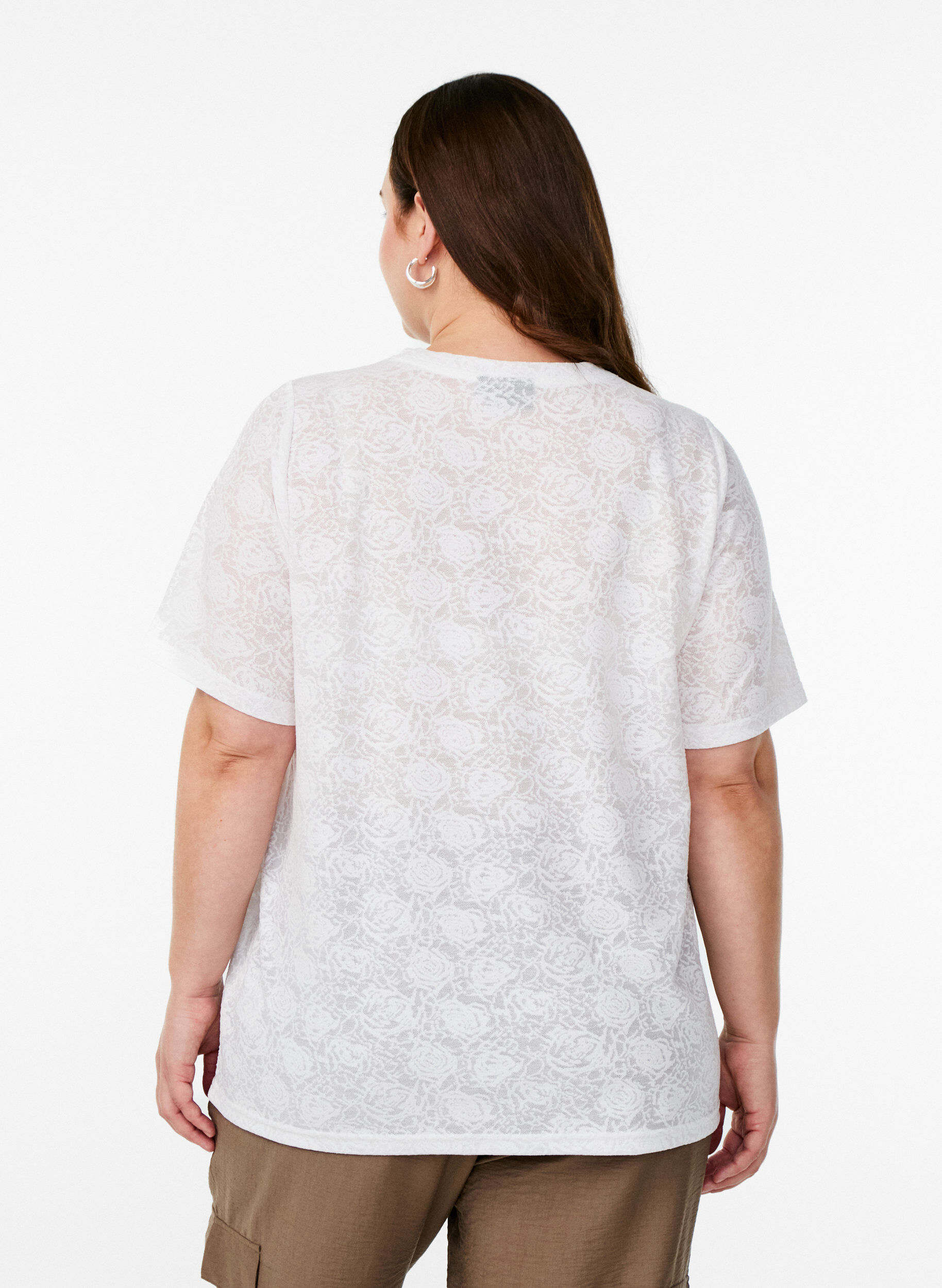 Zizzifashion Short-sleeved blouse with rose patterned texture, White, Model image number 2