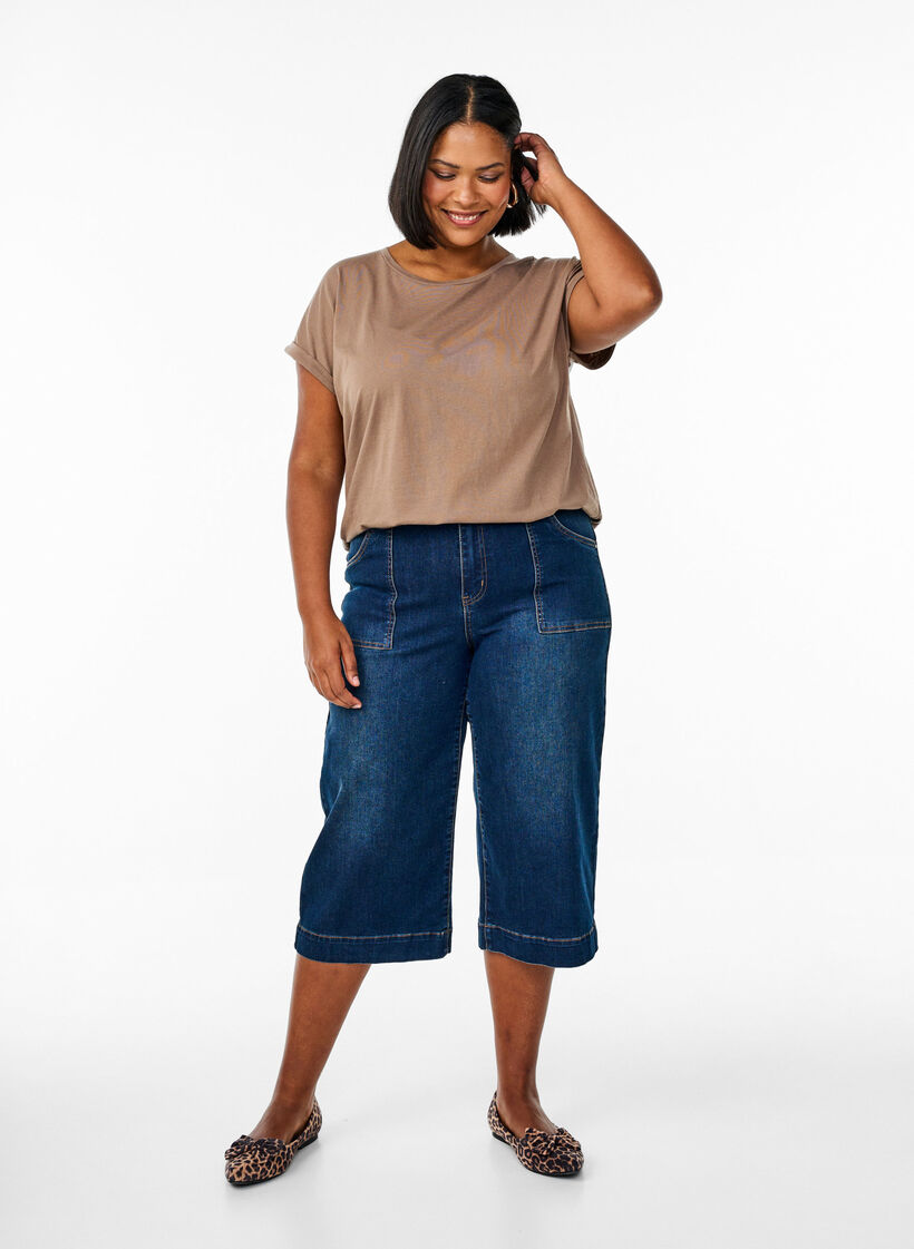 Short-sleeved cotton blend t-shirt, Brown, Model image number 1