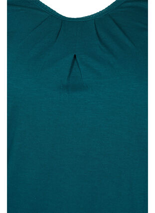 Solid-coloured, 3/4-sleeves cotton blouse, Deep Teal, Packshot image number 2