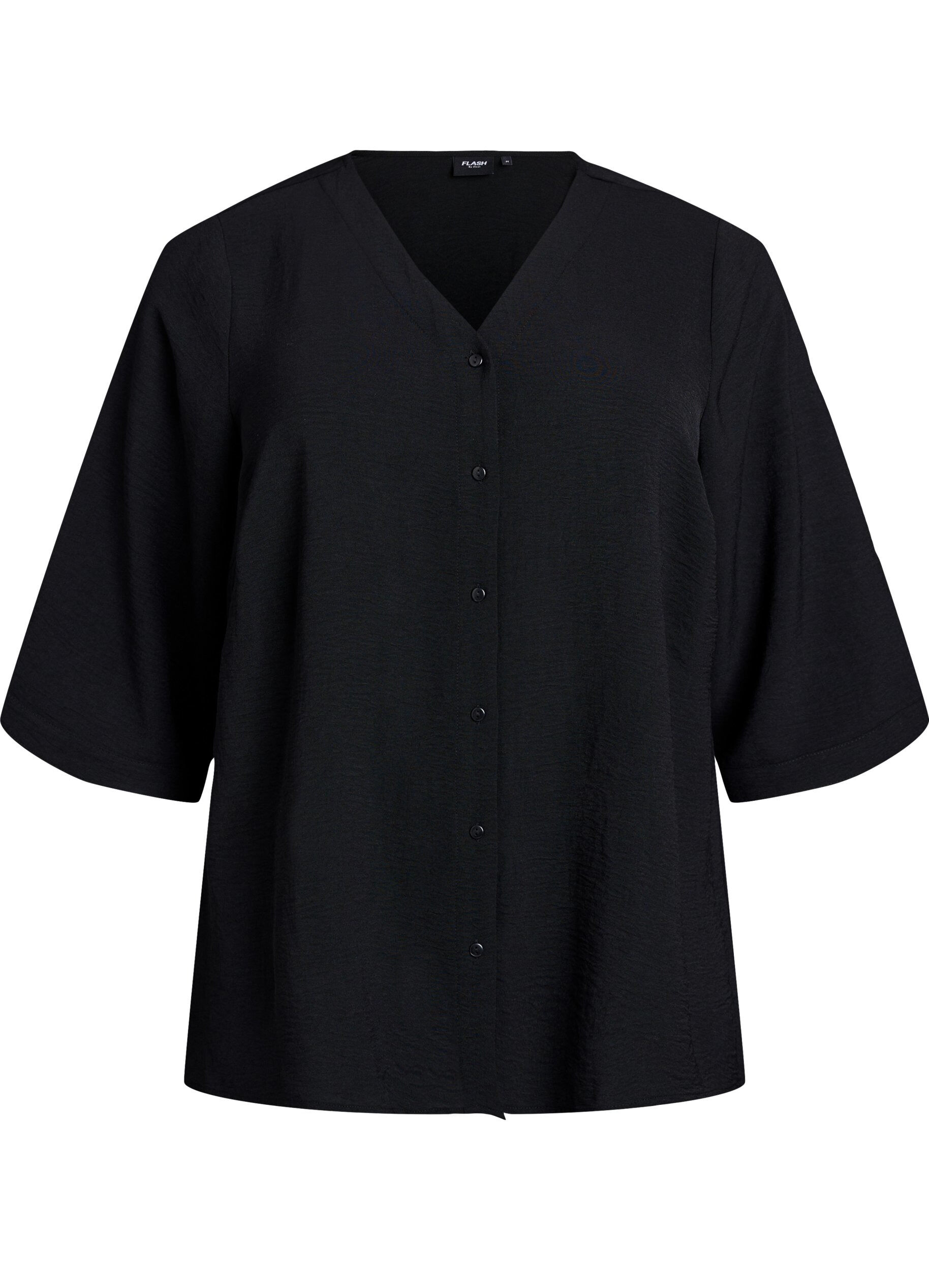 ZizzifashionShirt Blouse with V-Neck and 3/4 Sleeves, Black, Packshot image number 0