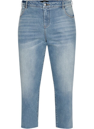 7/8 jeans with raw hems and high waist, Light blue denim, Packshot image number 0