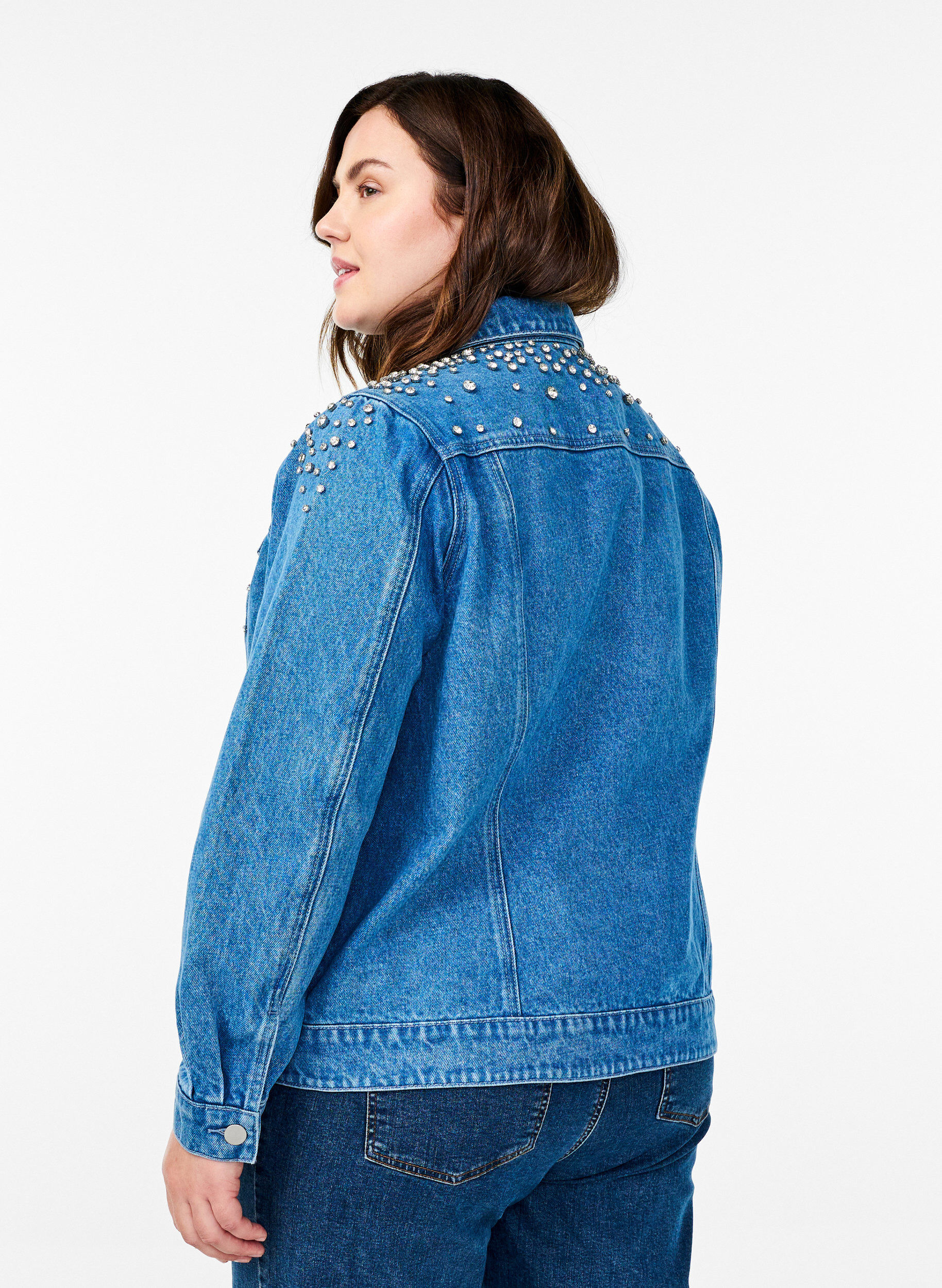 Zizzifashion Denim jacket with rhinestones, Blue, Model image number 2