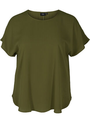 Blouse with short sleeves and a round neckline, Ivy Green, Packshot image number 0